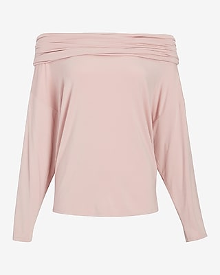 Off The Shoulder Dolman Sleeve Ruched Overlay Top