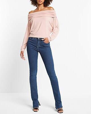 Off The Shoulder Dolman Sleeve Ruched Overlay Top