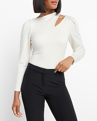Skimming Ponte Puff Sleeve Cutout Top