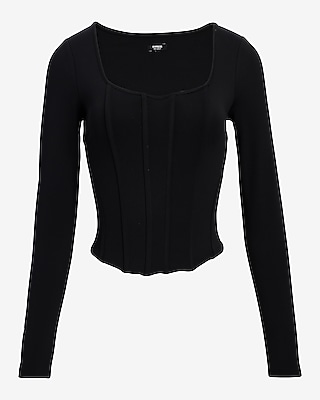 トップス VINTAGE RIBBED CORSET TOP LONG SLEEVE Corset Long Sleeve - Vintage Black FlexRib® – JOAH BROWN®