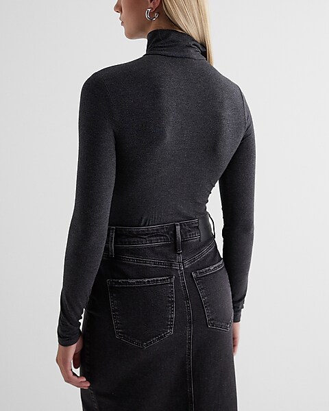 Black Ribbed Turtleneck Bodysuits Nz With Long Puff Sleeves Sexy
