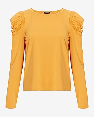 Sheen Jersey Long Sleeve Puff Shoulder Top