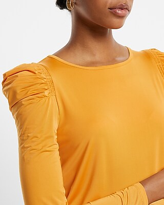 Sheen Jersey Long Sleeve Puff Shoulder Top