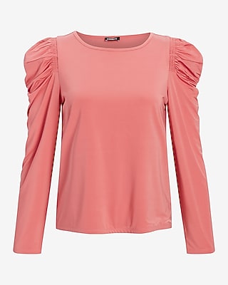 Sheen Jersey Long Sleeve Puff Shoulder Top