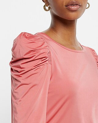 Sheen Jersey Long Sleeve Puff Shoulder Top
