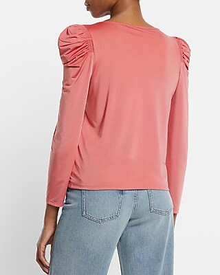 Sheen Jersey Long Sleeve Puff Shoulder Top