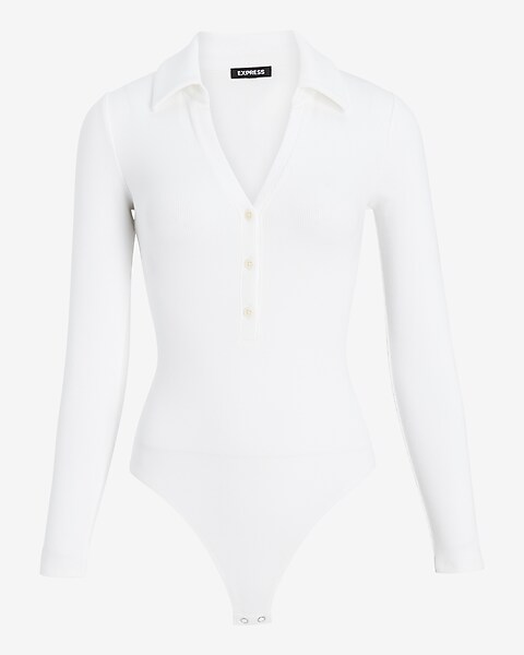 Longsleeve V Neck Bodysuit - White