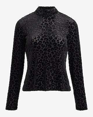 Leopard Burnout Mock Neck Long Sleeve Tee