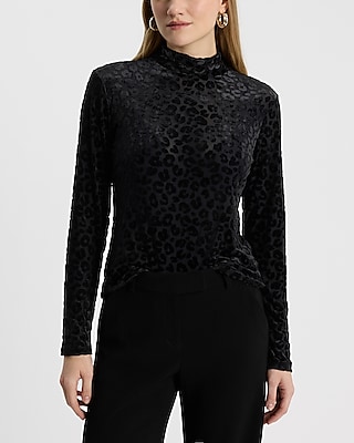 Leopard Burnout Mock Neck Long Sleeve Tee