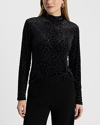 Leopard Burnout Mock Neck Long Sleeve Tee