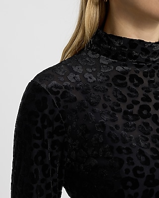 Leopard Burnout Mock Neck Long Sleeve Tee