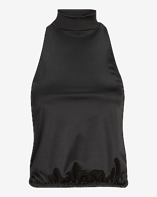 Satin Mock Neck Cinched Hem Tank