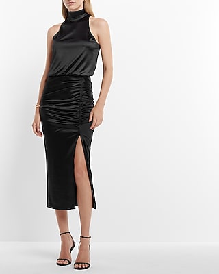 Satin Mock Neck Cinched Hem Tank