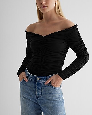 Body Contour Compression Off The Shoulder Ruched Thong Bodysuit