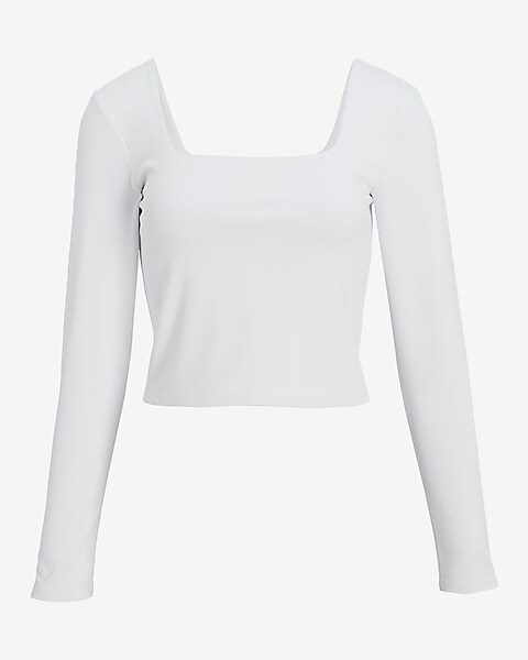 Express Body Contour High Compression Square Neck Crop Top With Bra Cups  White Women's S
