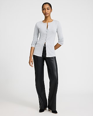 Crew Neck Long Sleeve Cutaway Hem Knit Cardigan