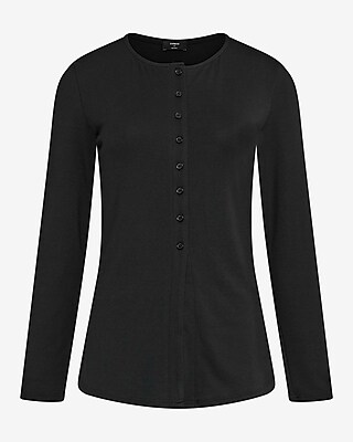 Crew Neck Long Sleeve Cutaway Hem Knit Cardigan