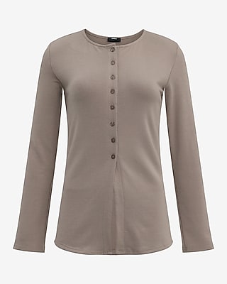 Crew Neck Long Sleeve Cutaway Hem Knit Cardigan