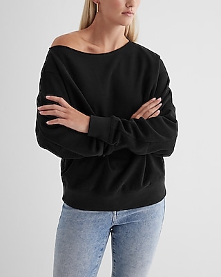 Relaxed Off The Shoulder Fleece Sweatshirt | Express