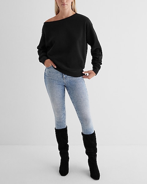 Relaxed Off The Shoulder Fleece Sweatshirt | Express Relaxed Off The Shoulder Fleece Sweatshirt | Express