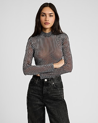 229【BRIEFING】 MESH MOCK NECK RELAXED FIT Mesh Mock Neck Bodysuit | Express