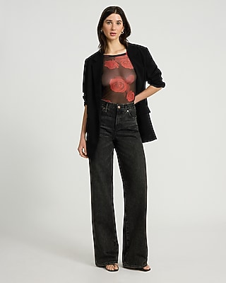 Mesh Floral Crew Neck Long Sleeve Tee