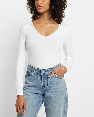 EX LS FITTED TAILORED VEE TEE:TRUE WHITE:L