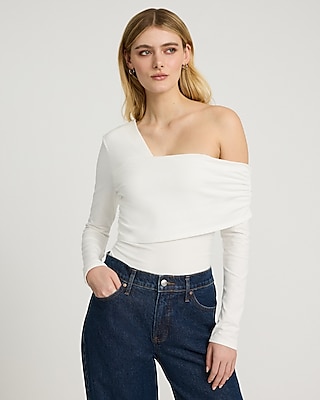 Asymmetrical Neck Long Sleeve Tee | Express