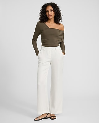 Asymmetrical Neck Long Sleeve Ruched Tee - image 3