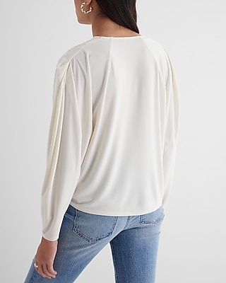Skimming V-Neck Long Sleeve Pleated Shoulder Top