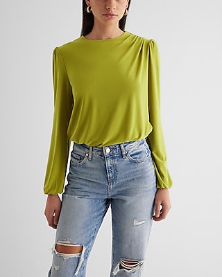 Skimming Crew Neck Puff Sleeve Bodysuit