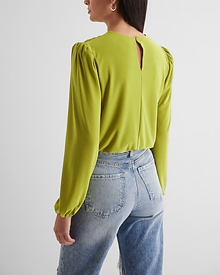 Skimming Crew Neck Puff Sleeve Bodysuit