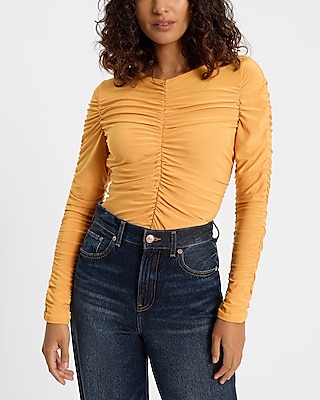 Crew Neck Long Sleeve Ruched Tee