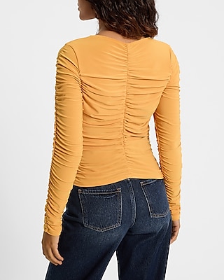 Crew Neck Long Sleeve Ruched Tee