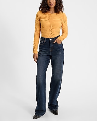 Crew Neck Long Sleeve Ruched Tee