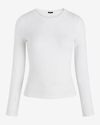 Fitted Ribbed Crew Neck Long Sleeve Tee