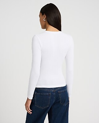 Fitted Ribbed Crew Neck Long Sleeve Tee