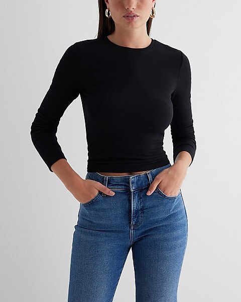 Fitted Ribbed Crew Neck Long Sleeve Tee