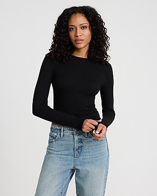Essential Fitted Ribbed Crew Neck Long Sleeve Tee