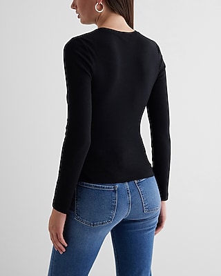 Fitted Ribbed Crew Neck Long Sleeve Tee