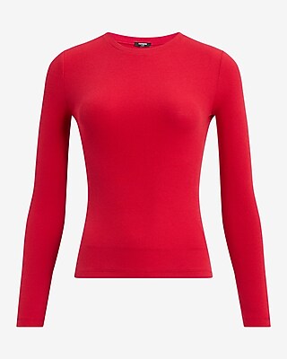 Fitted Ribbed Crew Neck Long Sleeve Tee