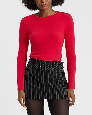 Fitted Ribbed Crew Neck Long Sleeve Tee