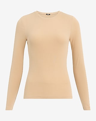 Fitted Ribbed Crew Neck Long Sleeve Tee