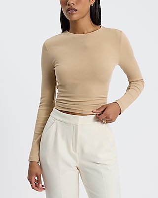 Fitted Ribbed Crew Neck Long Sleeve Tee