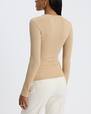 Fitted Ribbed Crew Neck Long Sleeve Tee