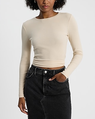 Fitted Ribbed Crew Neck Long Sleeve Tee