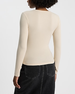 Fitted Ribbed Crew Neck Long Sleeve Tee