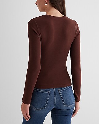 Fitted Ribbed Crew Neck Long Sleeve Tee