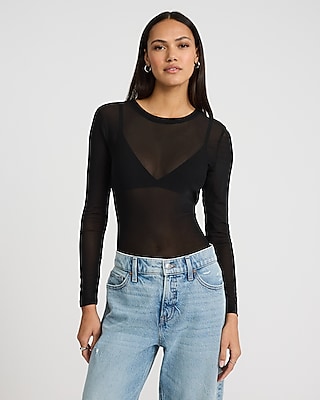 LONG SLEEVED MESH TOP, Black