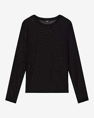 Fitted Mesh Crew Neck Long Sleeve Tee